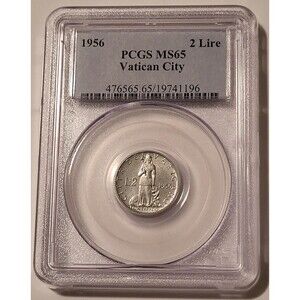 Vatican City Pius XII 1956 2 Lire Year 18 MS65 PCGS Low Mintage